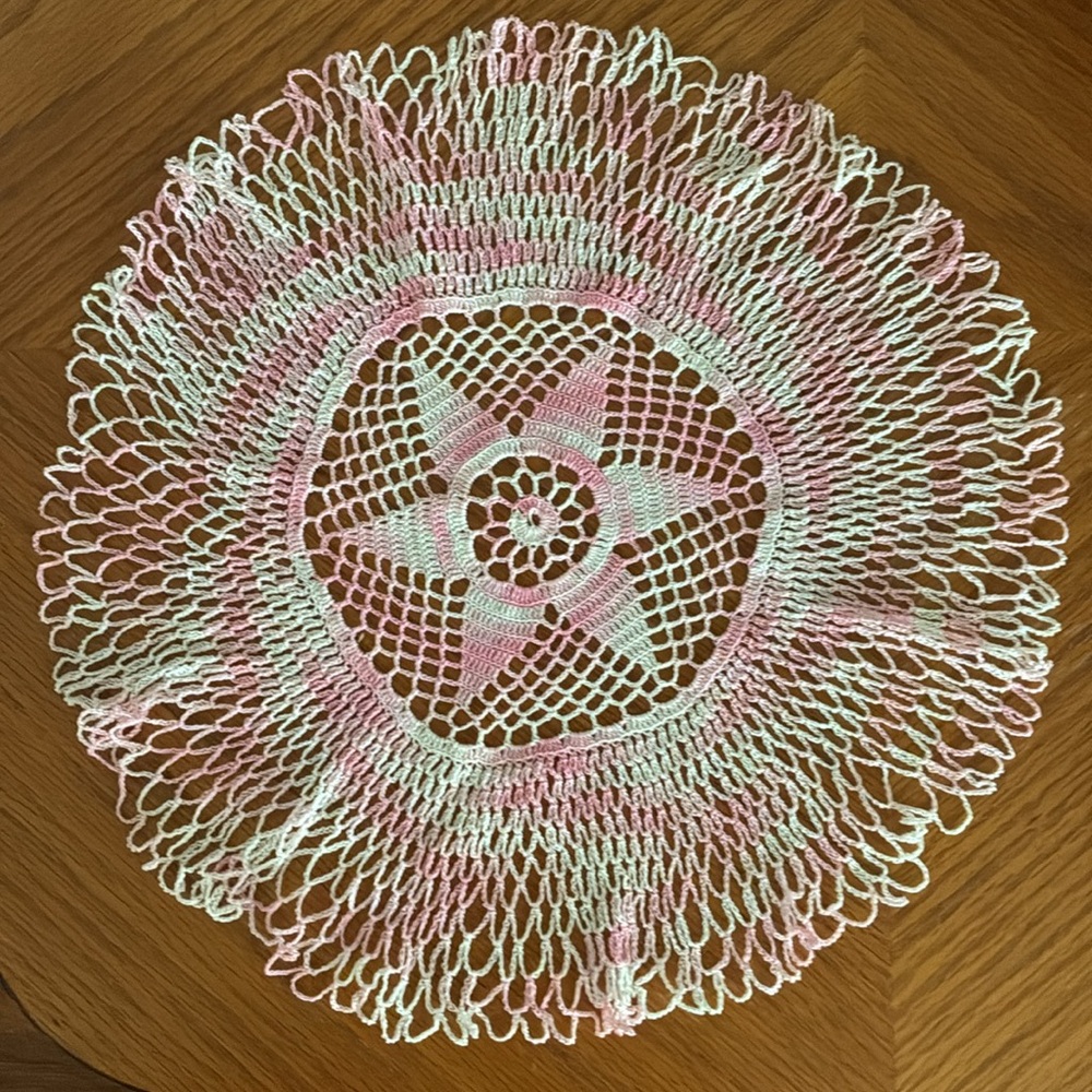 Vintage Handcrafted Pink and White Crochet Doily
